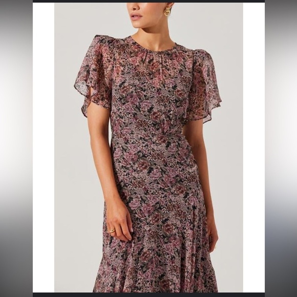 Revolve Astr the Label MIRELLA FLORAL MIDI DRESS Assymetrical ruffled slip - Picture 1 of 14